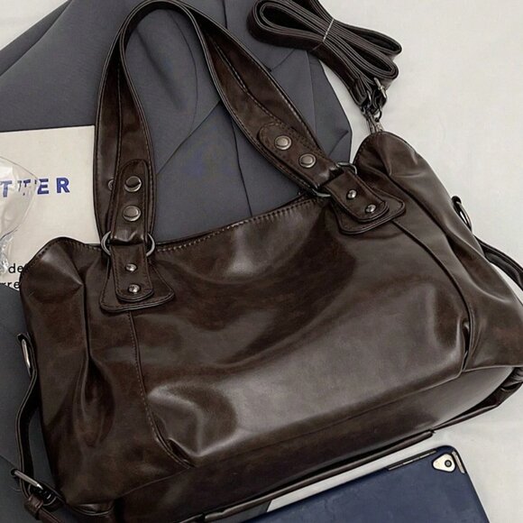 Coffee Brown Vintage Women Large Capacity Handbag - Picture 7 of 7